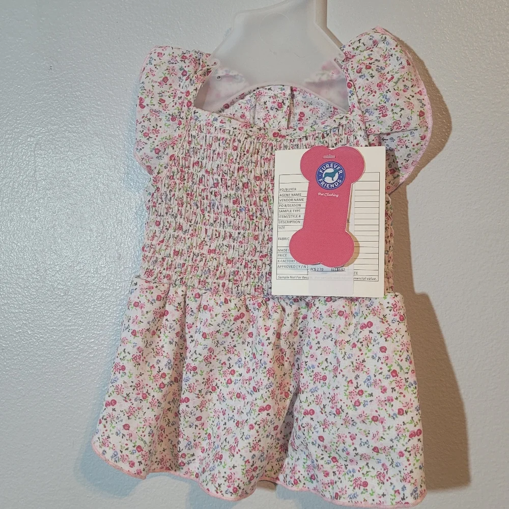 Floral Dog Dress with Pink and White Pattern